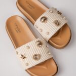 By The Shore Embellished Ivory Slide Sandals
