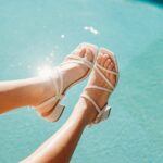 Weekend Stroll Beige Cross Strap Mini Heels